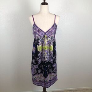 Vintage Slip Dress Y2K ECI V-neck purple print mini Size 8 NWOT